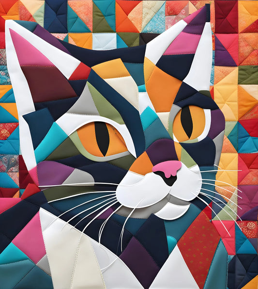 Cat patchwork pattern , Animal patchwork project , Cat quilt , Cat patchwork sewing , sewing techniques , quilting cat , cat quilt pattern